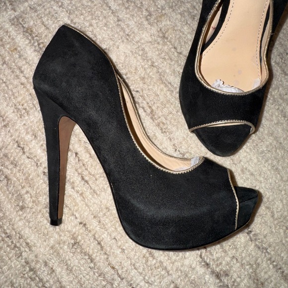 Classiques Entier Velvet Leather Gold Trim Peep Toe 5 inch Heel 5.5M - Picture 5 of 7